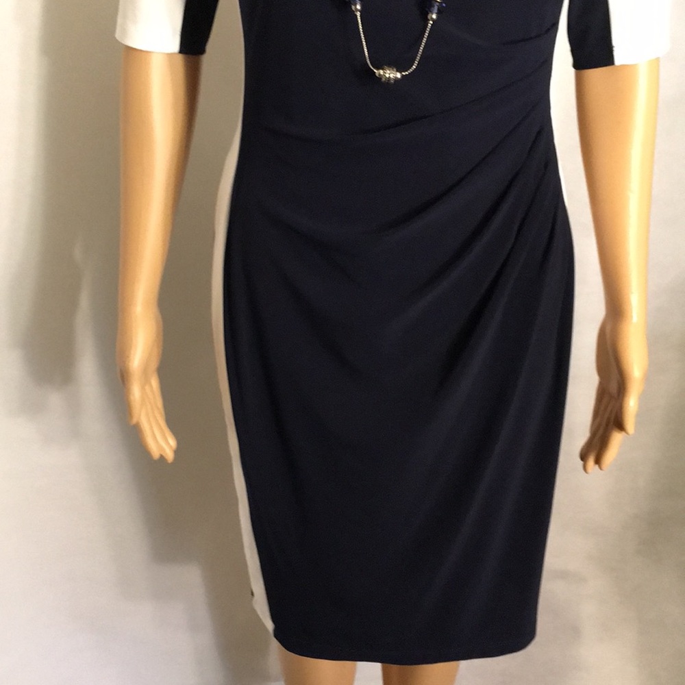 NWT Ralph Lauren Navy & White Body Con Lined w/Stretch Dress - Picture 6 of 15